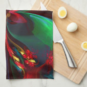 Moderne Bloemen Abstracte Kunst Rood Groen Patroon Theedoek (Quarter Fold)