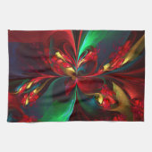 Moderne Bloemen Abstracte Kunst Rood Groen Patroon Theedoek (Horizontaal)