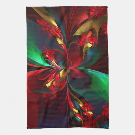 Moderne Bloemen Abstracte Kunst Rood Groen Patroon Theedoek (Verticaal)