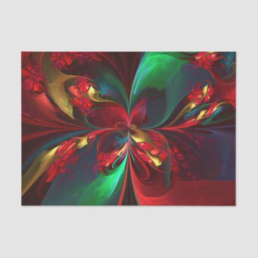 Moderne Bloemen Abstracte Kunst Rood Groen Patroon Tissuepapier (Voorkant)