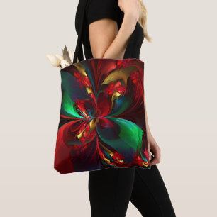 Moderne Bloemen Abstracte Kunst Rood Groen Patroon Tote Bag