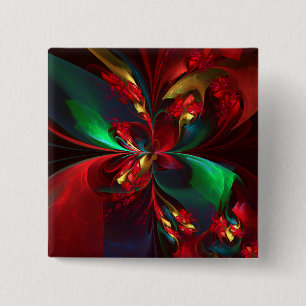 Moderne Bloemen Abstracte Kunst Rood Groen Patroon Vierkante Button 5,1 Cm