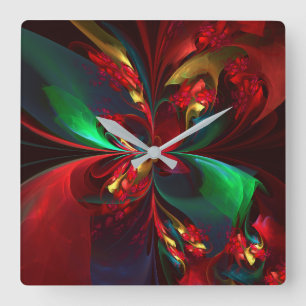 Moderne Bloemen Abstracte Kunst Rood Groen Patroon Vierkante Klok