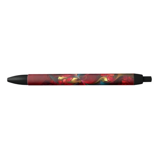 Moderne Bloemen Abstracte Kunst Rood Groen Patroon Zwarte Inkt Pen (Voorkant)