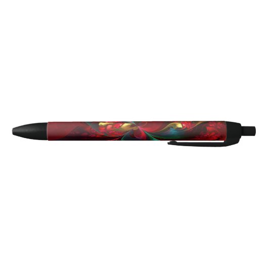 Moderne Bloemen Abstracte Kunst Rood Groen Patroon Zwarte Inkt Pen (Bodem)