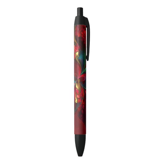 Moderne Bloemen Abstracte Kunst Rood Groen Patroon Zwarte Inkt Pen (Achterkant (Verticaal))