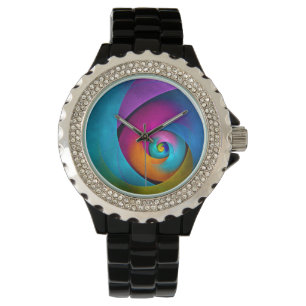 Moderne Bloemen Abstracte Kunst Roze Blauw Patroon Horloge