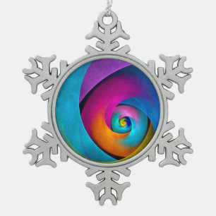 Moderne Bloemen Abstracte Kunst Roze Blauw Patroon Tin Sneeuwvlok Ornament