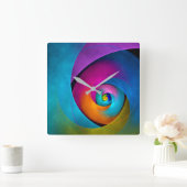 Moderne Bloemen Abstracte Kunst Roze Blauw Patroon Vierkante Klok (Huis)