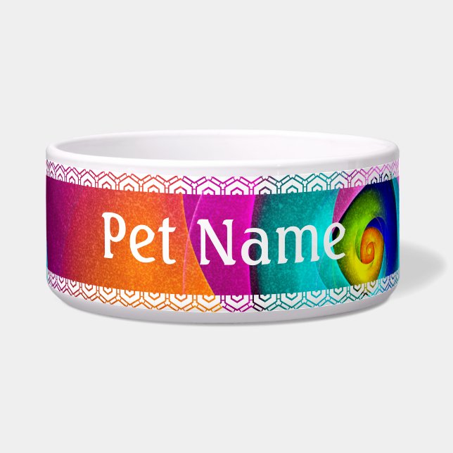 Moderne Bloemen Abstracte Kunst Roze Blauw Patroon Voerbakje (Voorkant)