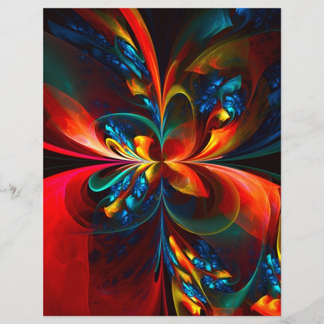 Moderne Bloemen Abstracte Kunst Sinaasappel Blauw  (Voorkant)