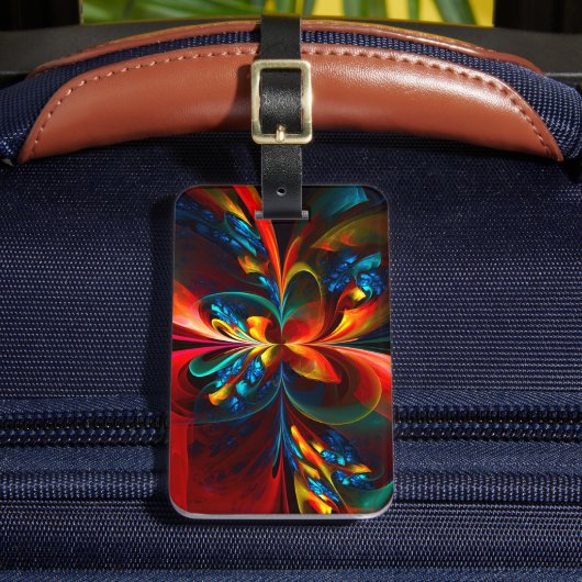 Moderne Bloemen Abstracte Kunst Sinaasappel Blauw Bagagelabel (Voorkant Insitu 2)