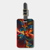 Moderne Bloemen Abstracte Kunst Sinaasappel Blauw Bagagelabel (Voorkant verticaal)