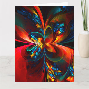 Moderne Bloemen Abstracte Kunst Sinaasappel Blauw  Bedankkaart