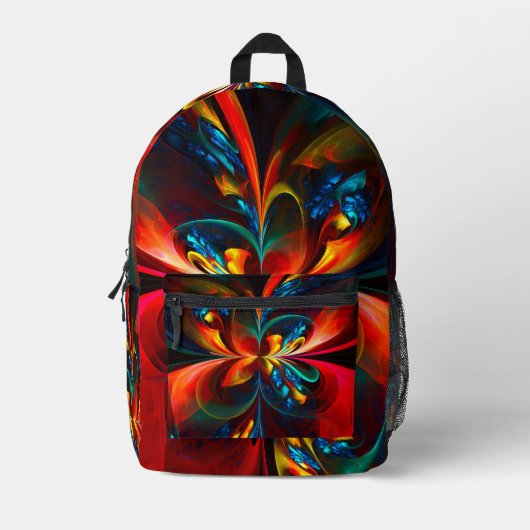 Moderne Bloemen Abstracte Kunst Sinaasappel Blauw  Bedrukte Rugzak (Voorkant)