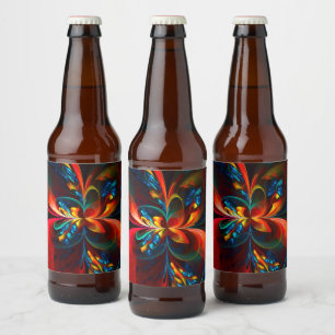 Moderne Bloemen Abstracte Kunst Sinaasappel Blauw Bier Etiket