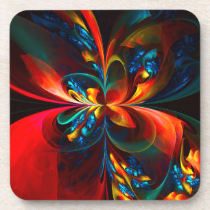 Moderne Bloemen Abstracte Kunst Sinaasappel Blauw  Bier Onderzetter