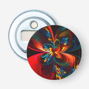 Moderne Bloemen Abstracte Kunst Sinaasappel Blauw Button Flesopener