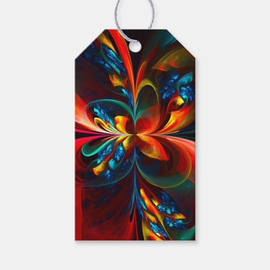 Moderne Bloemen Abstracte Kunst Sinaasappel Blauw Cadeaulabel (Voorkant)