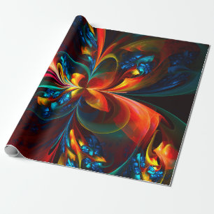 Moderne Bloemen Abstracte Kunst Sinaasappel Blauw  Cadeaupapier