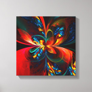 Moderne Bloemen Abstracte Kunst Sinaasappel Blauw Canvas Afdruk