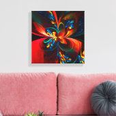 Moderne Bloemen Abstracte Kunst Sinaasappel Blauw Canvas Afdruk (Insitu (Woonkamer))