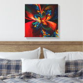 Moderne Bloemen Abstracte Kunst Sinaasappel Blauw Canvas Afdruk (Insitu (Slaapkamer))