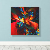 Moderne Bloemen Abstracte Kunst Sinaasappel Blauw Canvas Afdruk (Insitu (Houten vloer))