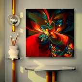 Moderne Bloemen Abstracte Kunst Sinaasappel Blauw  Canvas Afdruk