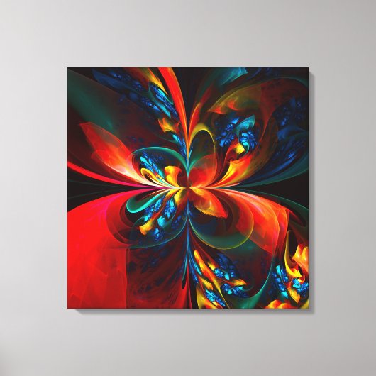 Moderne Bloemen Abstracte Kunst Sinaasappel Blauw  Canvas Afdruk (Voorkant)