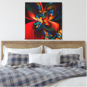 Moderne Bloemen Abstracte Kunst Sinaasappel Blauw  Canvas Afdruk (Insitu (Slaapkamer))