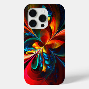 Moderne Bloemen Abstracte Kunst Sinaasappel Blauw iPhone 15 Pro Case