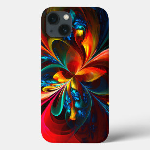 Moderne Bloemen Abstracte Kunst Sinaasappel Blauw Case-Mate iPhone Case