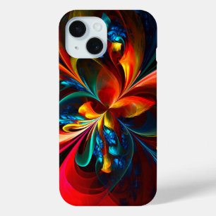 Moderne Bloemen Abstracte Kunst Sinaasappel Blauw  iPhone 15 Case