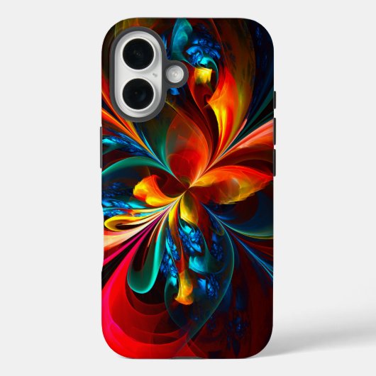 Moderne Bloemen Abstracte Kunst Sinaasappel Blauw Case-Mate iPhone Case (Achterkant)