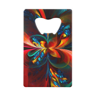 Moderne Bloemen Abstracte Kunst Sinaasappel Blauw Creditkaart Flessenopener