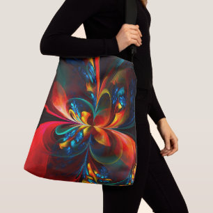 Moderne Bloemen Abstracte Kunst Sinaasappel Blauw  Crossbody Tas