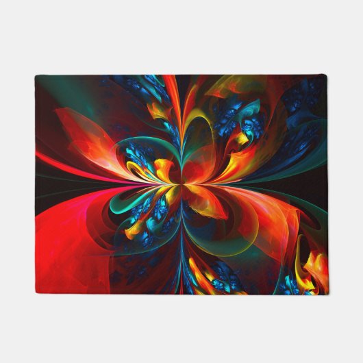 Moderne Bloemen Abstracte Kunst Sinaasappel Blauw  Deurmat (Voorkant)