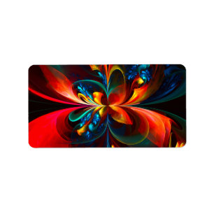 Moderne Bloemen Abstracte Kunst Sinaasappel Blauw Etiket