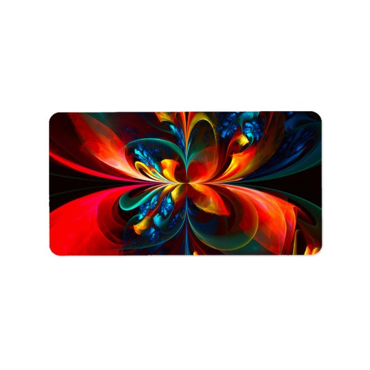 Moderne Bloemen Abstracte Kunst Sinaasappel Blauw Etiket (Voorkant)