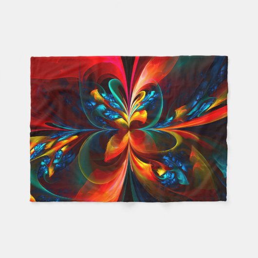 Moderne Bloemen Abstracte Kunst Sinaasappel Blauw Fleece Deken (Voorkant (Horizontaal))