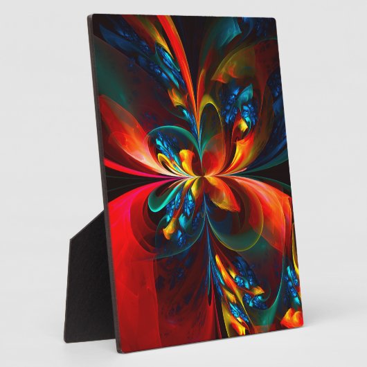 Moderne Bloemen Abstracte Kunst Sinaasappel Blauw Fotoplaat (Zijkant)