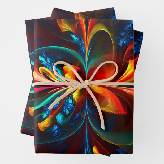 Moderne Bloemen Abstracte Kunst Sinaasappel Blauw Inpakpapier Vel (In situ)