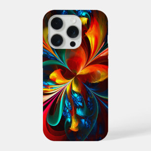 Moderne Bloemen Abstracte Kunst Sinaasappel Blauw iPhone 15 Pro Case