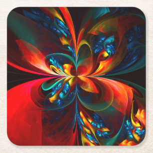 Moderne Bloemen Abstracte Kunst Sinaasappel Blauw Kartonnen Onderzetters