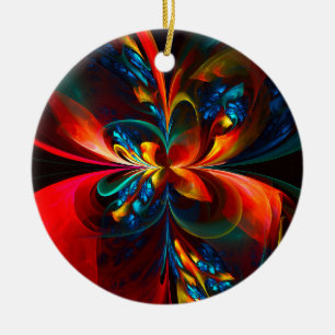 Moderne Bloemen Abstracte Kunst Sinaasappel Blauw Keramisch Ornament