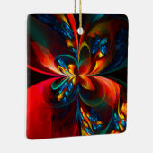 Moderne Bloemen Abstracte Kunst Sinaasappel Blauw  Keramisch Ornament (Rechts)