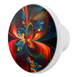 Moderne Bloemen Abstracte Kunst Sinaasappel Blauw  Keramische Knop