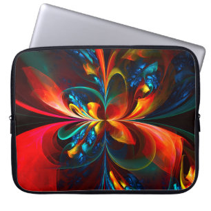 Moderne Bloemen Abstracte Kunst Sinaasappel Blauw Laptop Sleeve