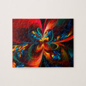 Moderne Bloemen Abstracte Kunst Sinaasappel Blauw  Legpuzzel (Horizontaal)